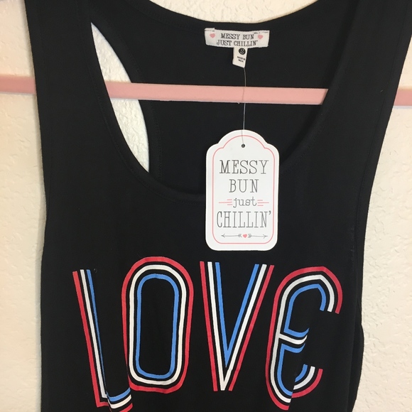 messy bun Tops - NWT Messy Bun Brand Love Tank Top Size S Black